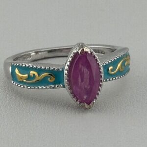 D'Joy Sterling Silver Pink Marquise Stone Enamel Ring Size 8